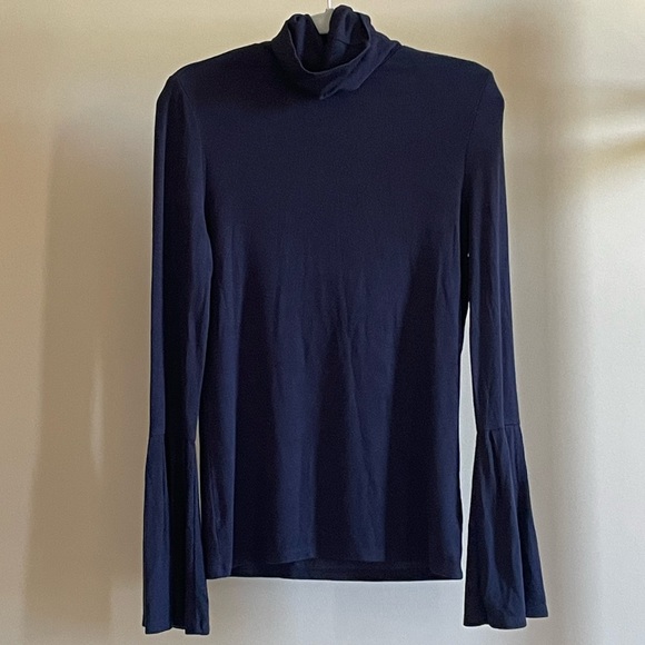 PAIGE Kenzie Bell Sleeve Turtleneck Size L in Rich Navy - Picture 2 of 14